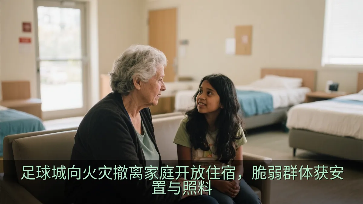 工作人员在临时住宿设施中为撤离家庭提供帮助。